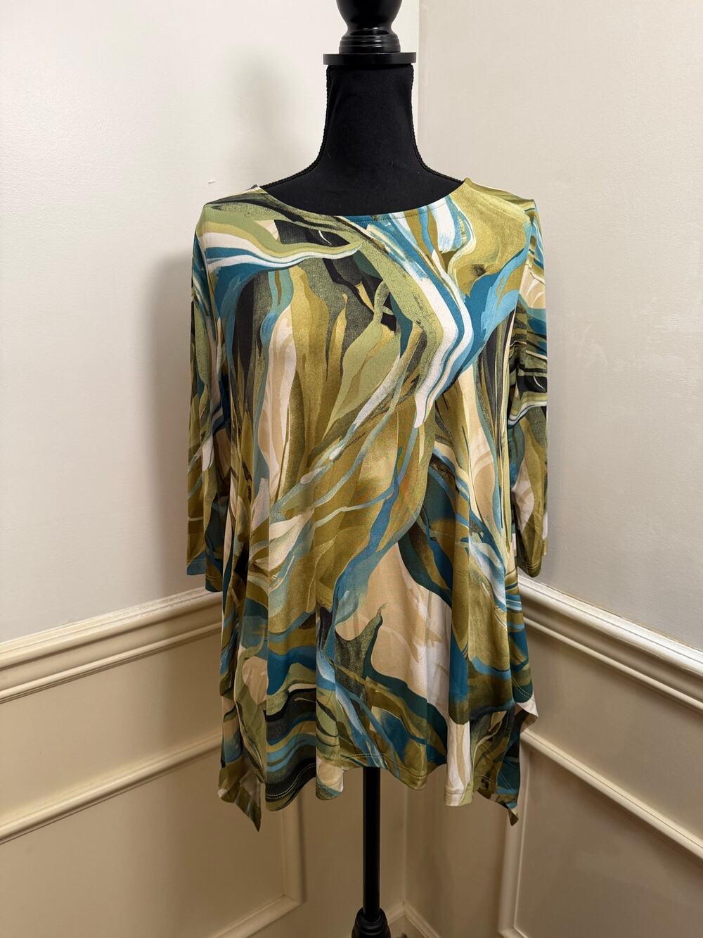 Chalet et Ceci Abstract Marble Print Asymmetric Tunic Top Made in USA Whimsy